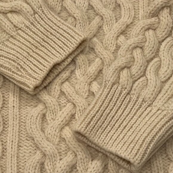 Aran Crafts Wool Fisherman Cable Knit Turtleneck Sweater, Vtg, Ivory, M - Picture 5 of 9